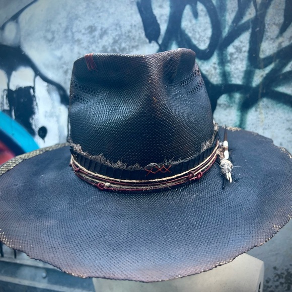 OUTLAW Custom Distressed Shantung Straw Wide Brim Hat main image 8